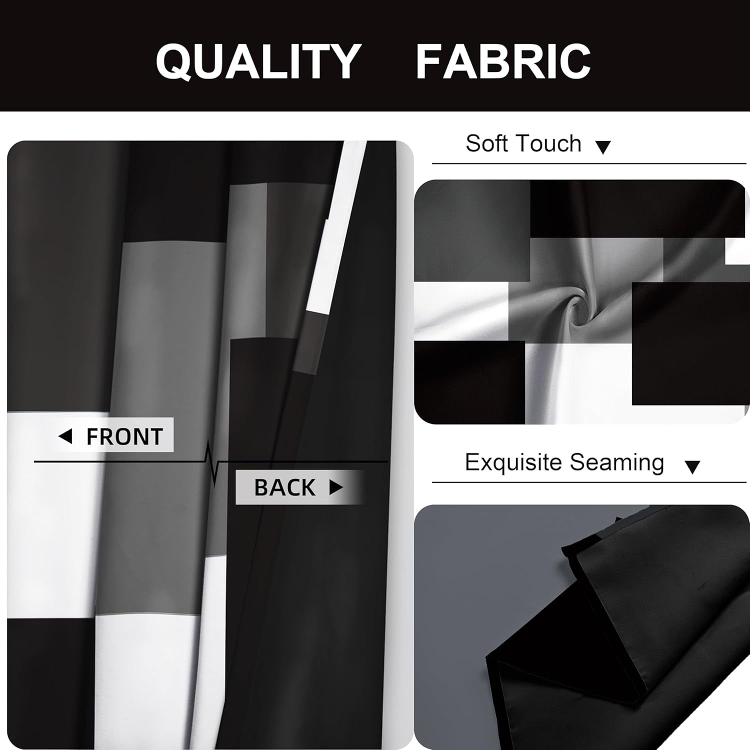Tyrot 2 Panels Black Grey 100% Blackout Curtains for Bedroom White Gray Modern Abstract Geometric Curtains, 52" x 84"