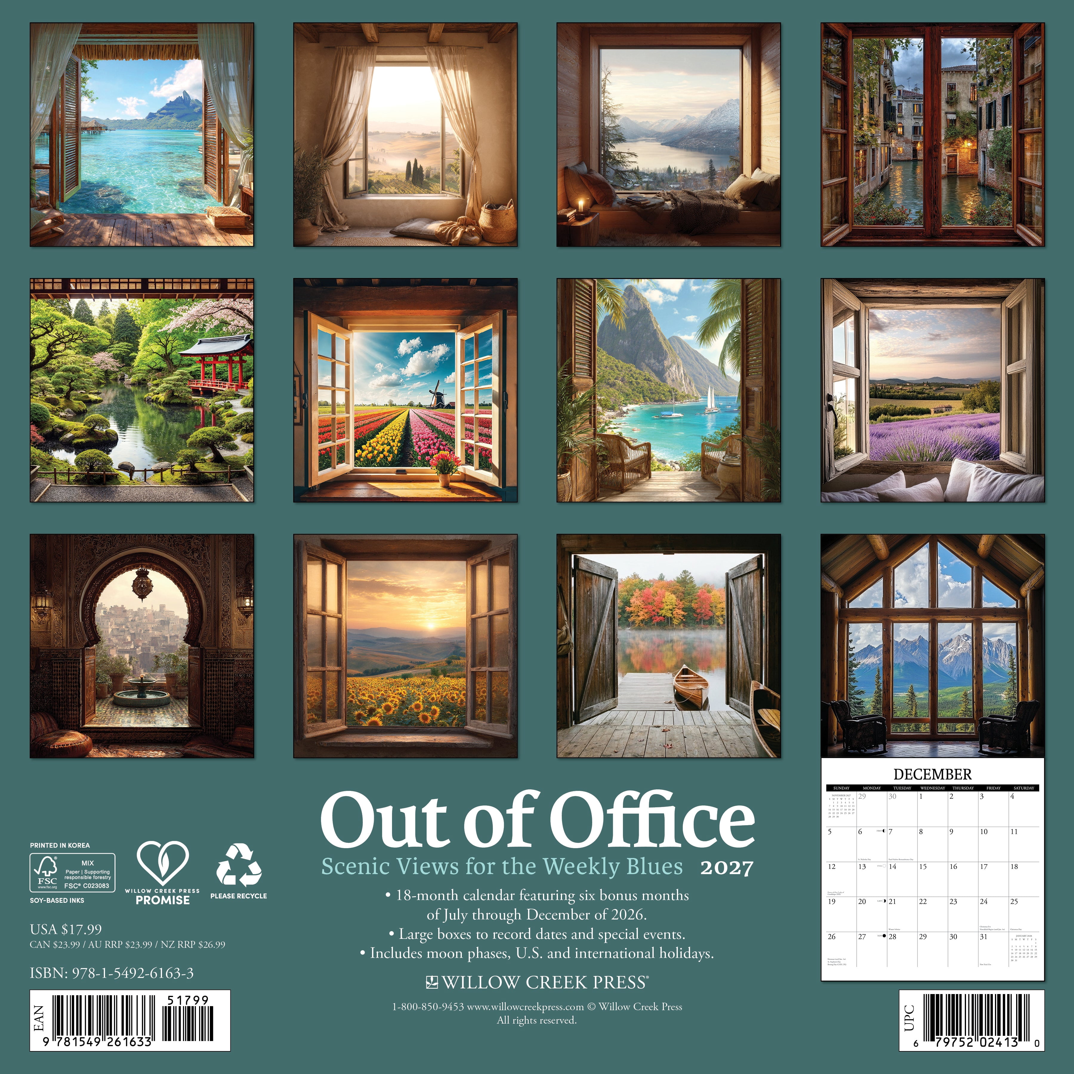 Willow Creek Press, Out of Office: Scenic Views for the Weekly Blues 2027 Wall Calendar