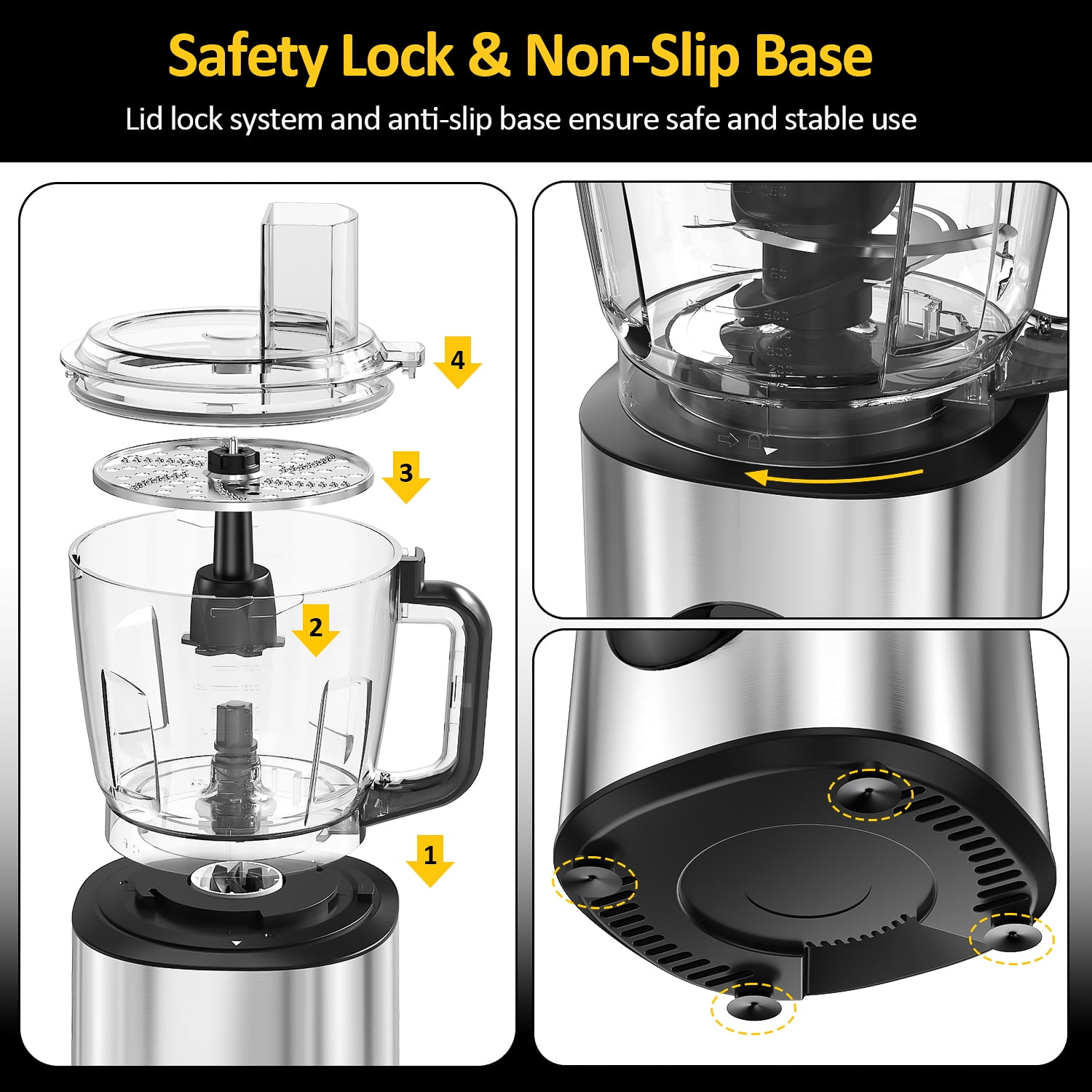 TINANA 6-in-1 Food Processor, 10 Cup 1000W Electric Vegetable Chopper, Multifunctional Slicer, Food Shredder, Dough Mixer, BPA-Free, Dishwasher Safe Kitchen Appliance for Family Cooking and Meal Prep