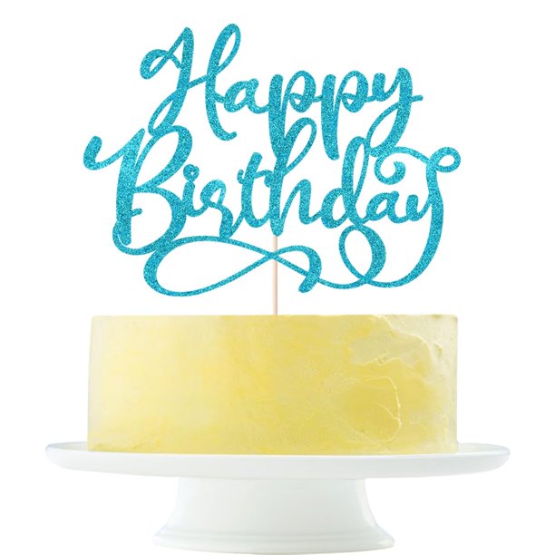 Decoración para pastel Happy Birthday con brillo azul Yetxel