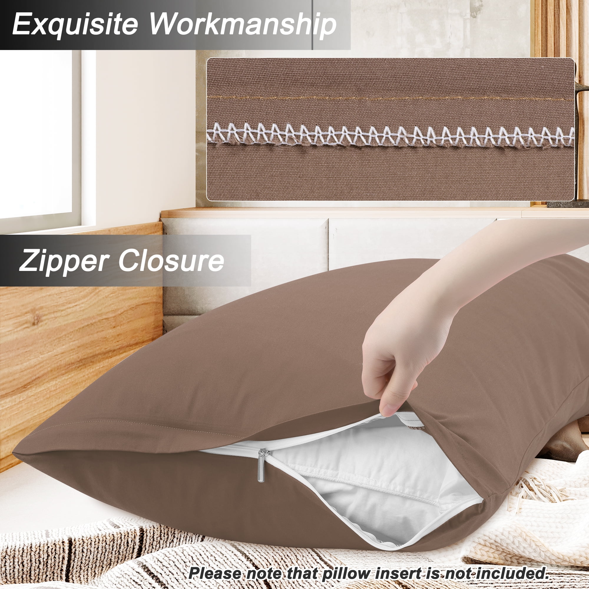 REGALWOVEN Zippered Body Pillow Cover Egyptian Cotton Pillowcases, King Coffee Color