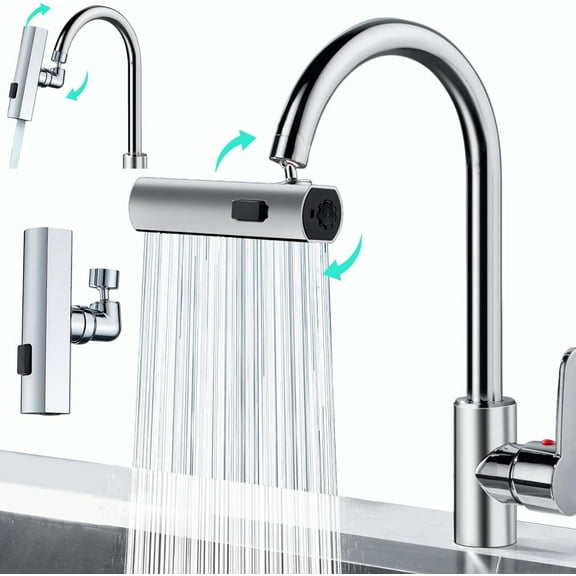Vongem 3 in 1 Waterfall Faucet Extender Kitchen Faucet Aerator Water Tap Replacement for Kitchen&Bathroom No Splash Design 360° Rotation Easy Installation Watersaving Extender