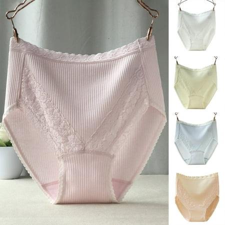 

opvise Lace Stitching Ribbed Hip Lifting Women Briefs High Waist Control Belly Panties Sky Blue 2XL