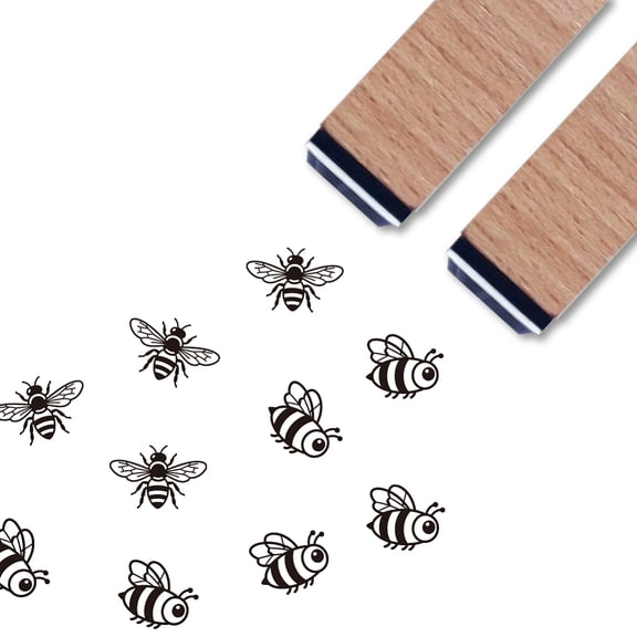 1 Set 2Pcs 2 Styles Wooden & Resin Rubber Stamps for DIY Scrapbooking Bees 60x15x15mm 1pc/style