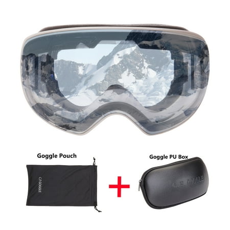 C.F.GOGGLE Winter Outdoors Sports Snowboard Ski Goggles Windproof Anti-fog UV Mirror Lens OTG Over Snow Glasses for Men Women Clear lens + White