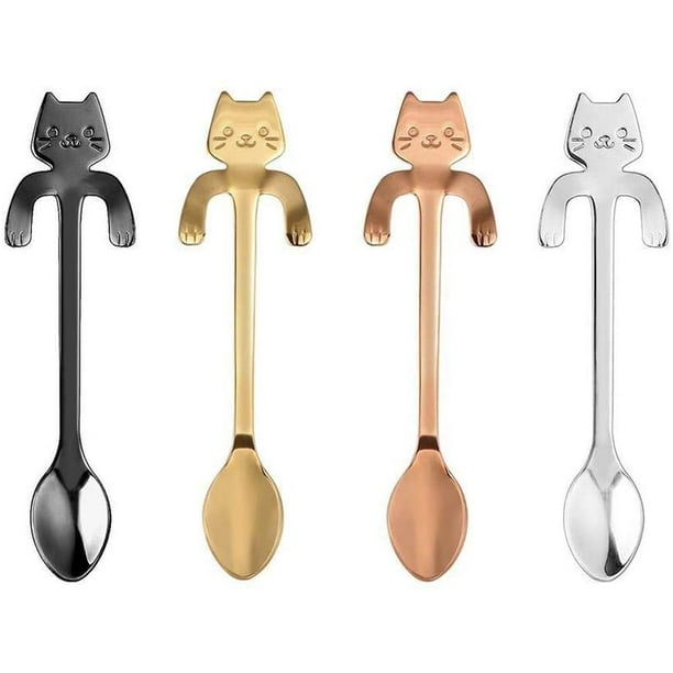 Cuchara de gato Cuchara linda Cuchara de acero inoxidable Diseño de gatito gato Cuchara para café/postre/bebida/mezcla/batido Vajilla Cubiertos Aparatos Cuchara Cuchara Cucharas - Juego de 4