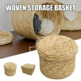 thumbnail image 1 of Woven Straw Storage Baskets With Lid Rattan Snack Container Multipurpose Bins Laundry Toys Organizer Household( 14*13CM), 1 of 8