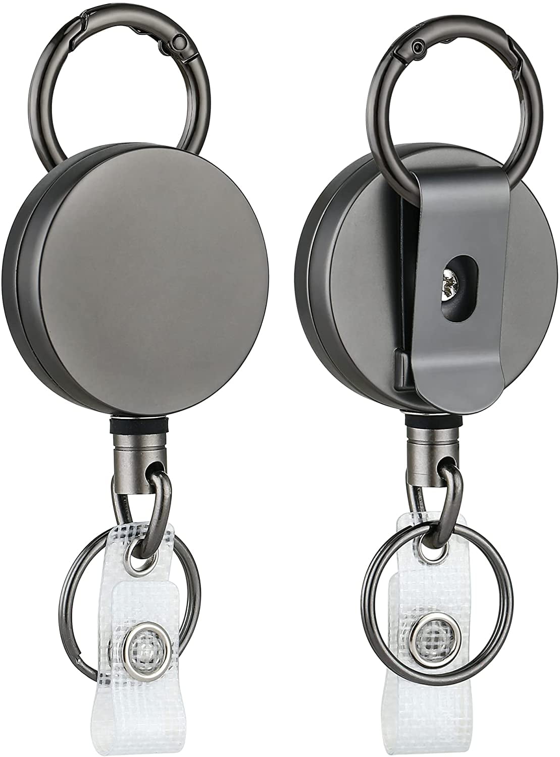 2 Pack Heavy Duty Retractable Badge Holder Reel, Will Well Metal ID Badge  Holder with Belt Clip Key Ring for Name Card Keychain [All Metal Casing,  27.5 UHMWPE Fiber Cord, Reinforced Id