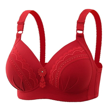 YWDJ Full Coverage Bras for Women Plus Size Push up Wirefree Comfort Straps Support Bralette Breathable Soft Bra for All Shapes Sagging Breasts Red L