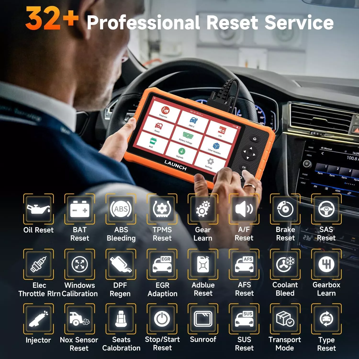 LAUNCH X431 CRP919C Bidirectional Scan Tool, All System Car Diagnostic Scan Tool OBD2 Scanner for All Cars with 32+ Reset Service, Active Test, AutoVin, FCA Autoauth DoIP & CAN FD, 2-Year Free Update