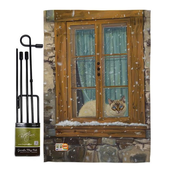 Breeze Decor BD-PT-GS-110058-IP-BO-D-US12-AL 13 x 18.5 in. Staying Warm Nature Pets Vertical Double Sided Mini Garden Flag Set with Banner Pole