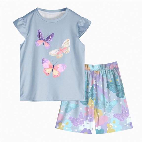 Sopiago Toddler Girl Summer Clothes 2T 3T 4T 5T Outfits Cotton Sleeveless Tank Tops Shorts Little Girl Clothing Set Light Blue,2-3 Years