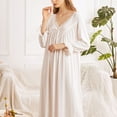 thumbnail image 3 of Defitshape Women's Cotton Victorian Nightgown Lace Bishop Long Sleeve Sleep Shirt Soft Vintage Frilly Ruffle Hem V Neck Loose Fit Tea Length Princess Long Pajama Dress Sleepwear White Large, 3 of 5