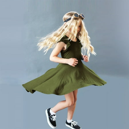 

Kids Little Girls Vintage Dress Solid Sleeveless Swing Retro Rockabilly Dresses 7-12Y Party Dresses Irregular Clothes