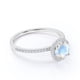 thumbnail image 3 of JeenMata Anillo de Bodas de 1 Quilate con Halo de Corazón de Moissanita y Piedra Lunar Arcoíris Facetada Redonda en Oro Blanco de 18 K sobre Plata, 3 of 6