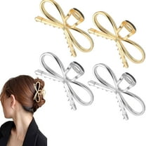 4.5 Inch Metal Bow Claw Hair Clips - Cute Bowknot Hair Jaw Clips with Strong Hold for Thick and Thin Hair - 4 Pcs, Gold & Silver
