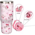 thumbnail image 3 of Cartoon Hello Pink Cat 30oz Tumbler with Handle Cute Kawaii Water Bottle for Girl Women Stainless Steel Insulated Travel Coffee Cup with Straw and Lid, 3 of 5