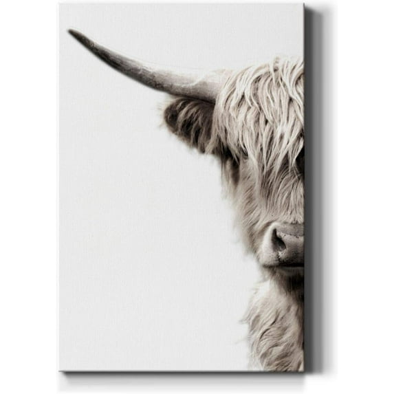 Highland Cow Wall Art, Funny Animal Artwork, Portrait Decor, Modern Cattle Decorations, Premium Gallery Wrapped Canvas, Ready to Hang, 8 in H x 12 in W, Made in America
