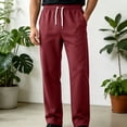 thumbnail image 2 of LMOIPLI Men's Basic Straight Casual Pants Elastic Drawstring Waist Stretch Soft Wrinkle Proof Daily Trousers with Side Pockets Wine XL, 2 of 7