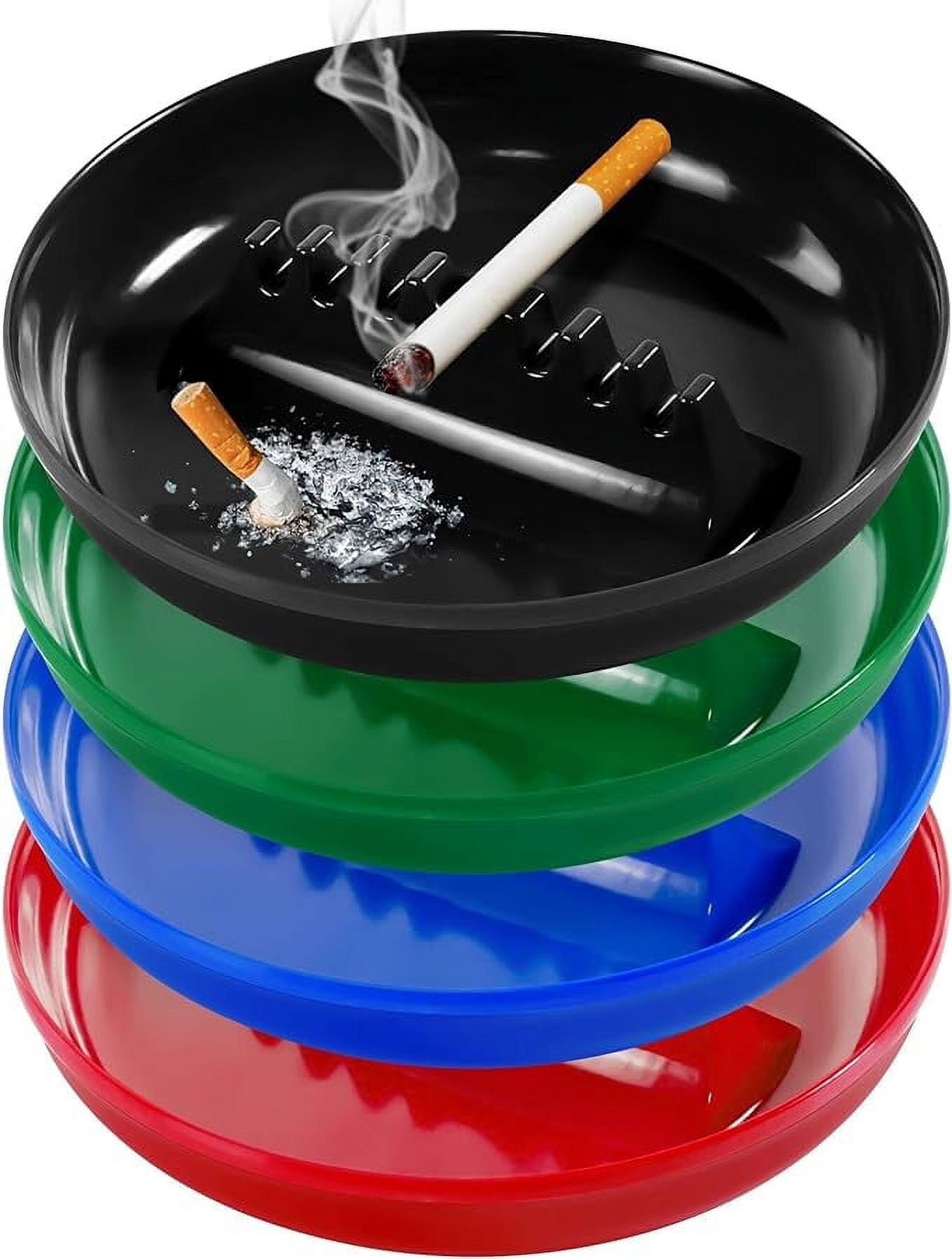 Set of 4 Large Ashtrays in 4 Assorted Fun Colors,7 In Ash Tray For  Cigarettes,Round Plastic Tabletop Ashtrays,Indoor/Outdoor Ashtray for  Patio,Home,Office Decor (Multi-Color)