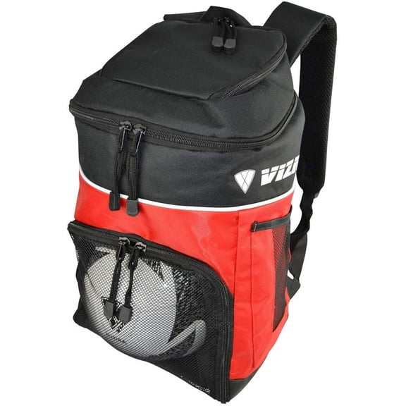 Vizari Titan Soccer Backpack With Ball Compartment and Vented Ball Pocket and Mesh Side Cargo Pockets for Adults and Teens(Red)