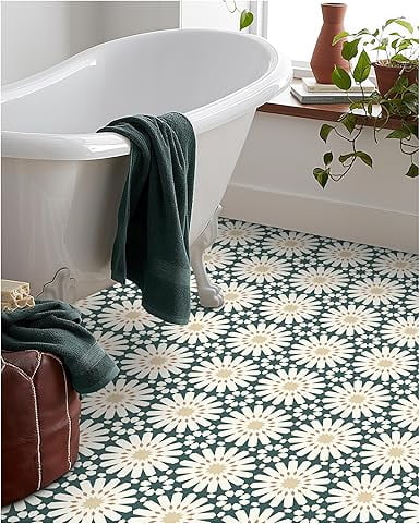 MORCART Peel and Stick Floor Tile - 20 PCS, 7.87" x 7.87" Vinyl Flooring - Waterproof Self-Adhesive Tile Sticker for Wall Backsplashes, Bathroom, Kitchen - Green Floral Look