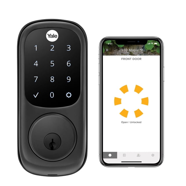 Cerradura de seguridad Yale con cerrojo, cerradura de puerta de entrada no conectada sin llave de níquel satinado con teclado digital y pantalla táctil para entrada de código, YRD256-NR-619