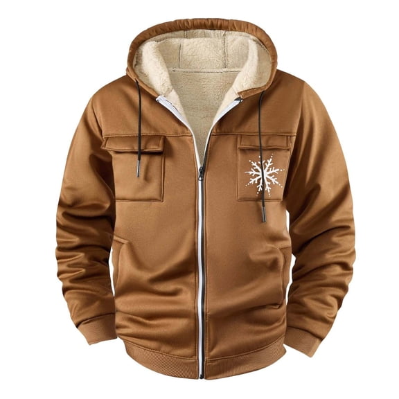 Atogsazn Men's Christams Sherpa Lined Hoodie Casual Full Zip Fleece Long Sleeve Jacket Winter Warm Tops Clothing 05-Khaki XL Fashion