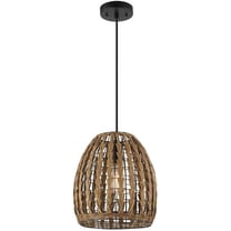 1-Light Pendant Light, Brown Woven Rattan Shade, Adjustable Height, Black Hanging Cord, Kitchen Island, Pendant Light Fixture, Home Décor Lighting, Bulb Not Included