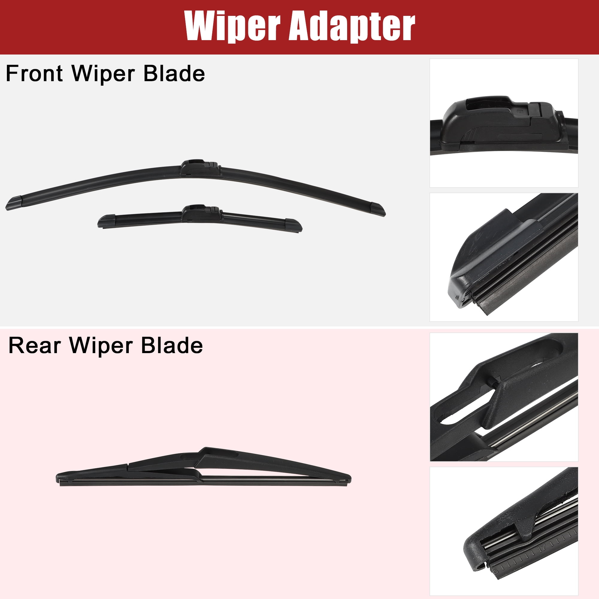 Unique Bargains 3 Pcs 26" 17" 12" Front Rear Windshield Wiper Blade Set Fit for Infiniti QX60 with J / U Hook Black