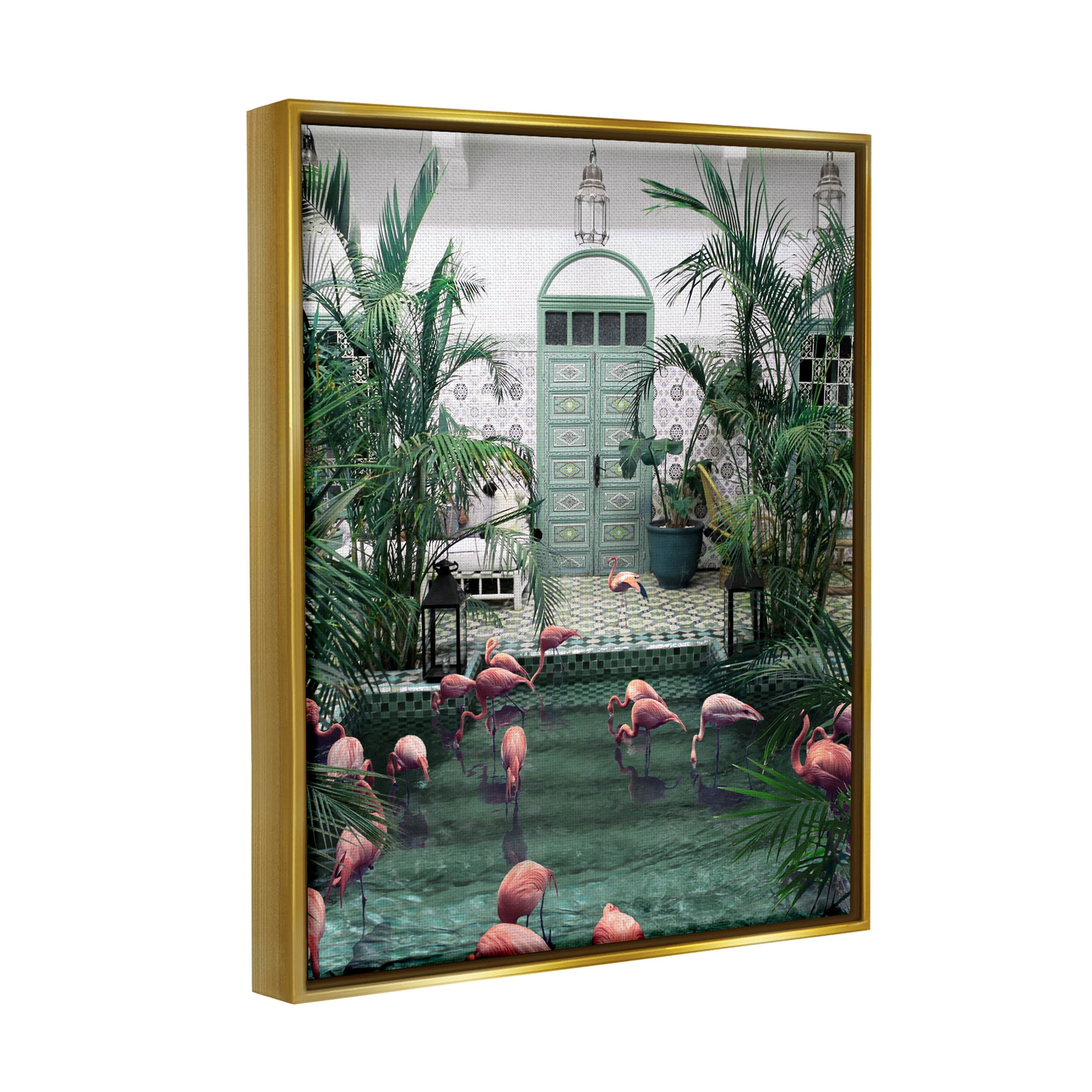 Stupell Industries Tropical Flamingo Pool Resort Graphic Art Metallic Gold Floating Framed Canvas Print Wall Art, Design by Ziwei Li