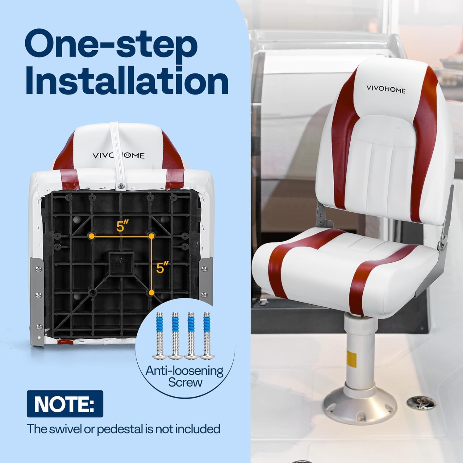 SPECSTAR Folding High Back Boat Seats 2 Pack, Waterproof Boat Captain Chairs, 4 Mounting Screws Included, White and Red