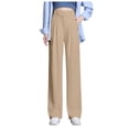 thumbnail image 1 of Pantalones anchos de color liso para mujer - Pantalones de traje de cintura alta con cintura elástica - Mezcla de poliéster y spandex, dos bolsillos, ideales para la oficina y para looks informales, 1 of 5