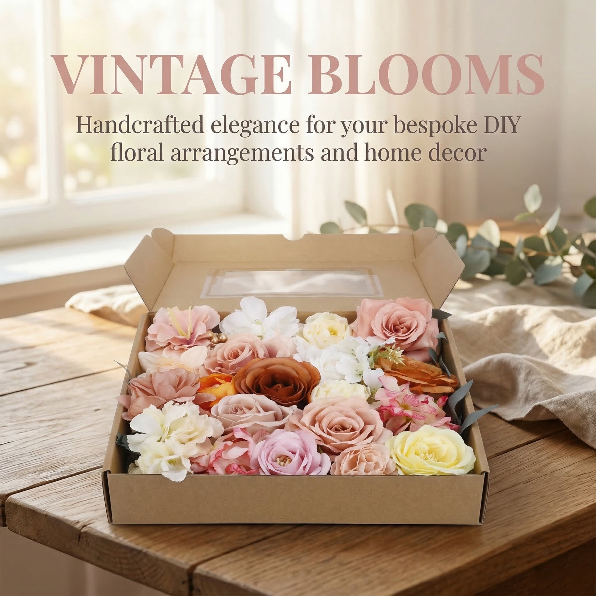 Unique Bargains Artificial Flowers Combo Box Set Orange Tones 9.8"