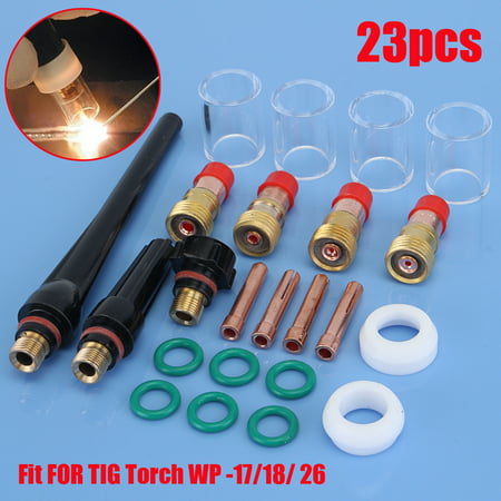 23pcs TIG Welding Torch Collet Gas Lens #10 Pyrex Glass Cup weldingkitset Parts Kit For SP WP-17/18/26