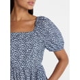 thumbnail image 3 of Time and Tru Women's Tie Back Cotton Midi Dress with Short Puff Sleeves, Sizes XS-XXXL, 3 of 4