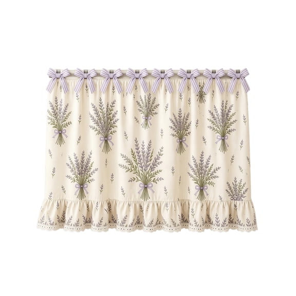 Farmhouse Stove Skirt Oven Curtain for Kitchen Decor, Cotton Blend Stove Curtain with Lace Ruffle Trim & Ribbon Ties, Oven Cover for Cottage Kitchen Daily Furnishing, Lavender