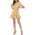 thumbnail image 4 of INSPIRE CHIC Robe Évasée à Volants à Fleurs avec Nœud en Mousseline à Manches Courtes Bouffantes pour Femme P Jaune, 4 of 6