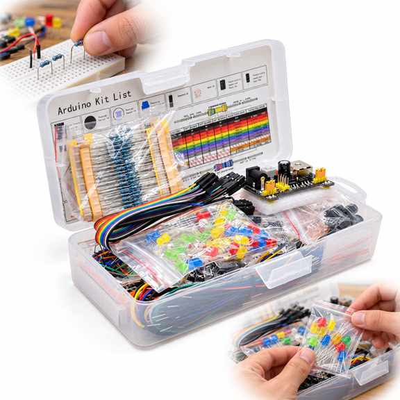 Electronic Components Kit with 830-Point Solderless Breadboard and Storage Case