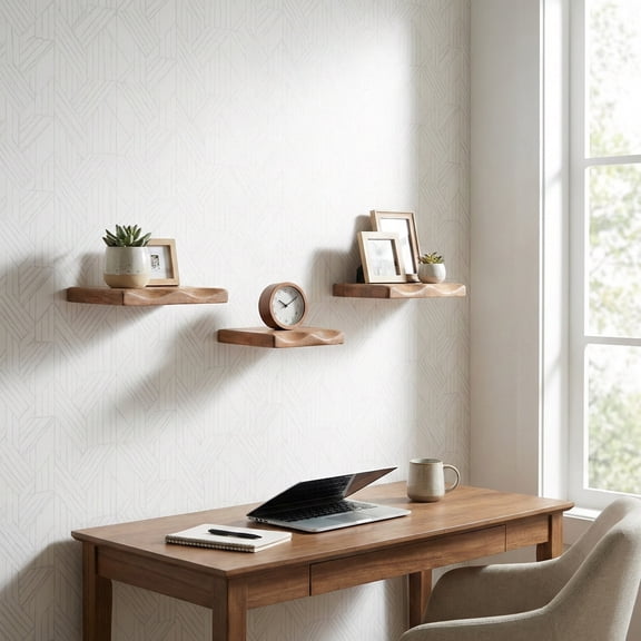 Rectangular Mango Wood Floating Shelf for Home Decor - Hanging Storage Organizer Shelves for Living Room, Office, and Entryway - Storage Organizer Accents for Study Room - Set of 3, 1", Brown