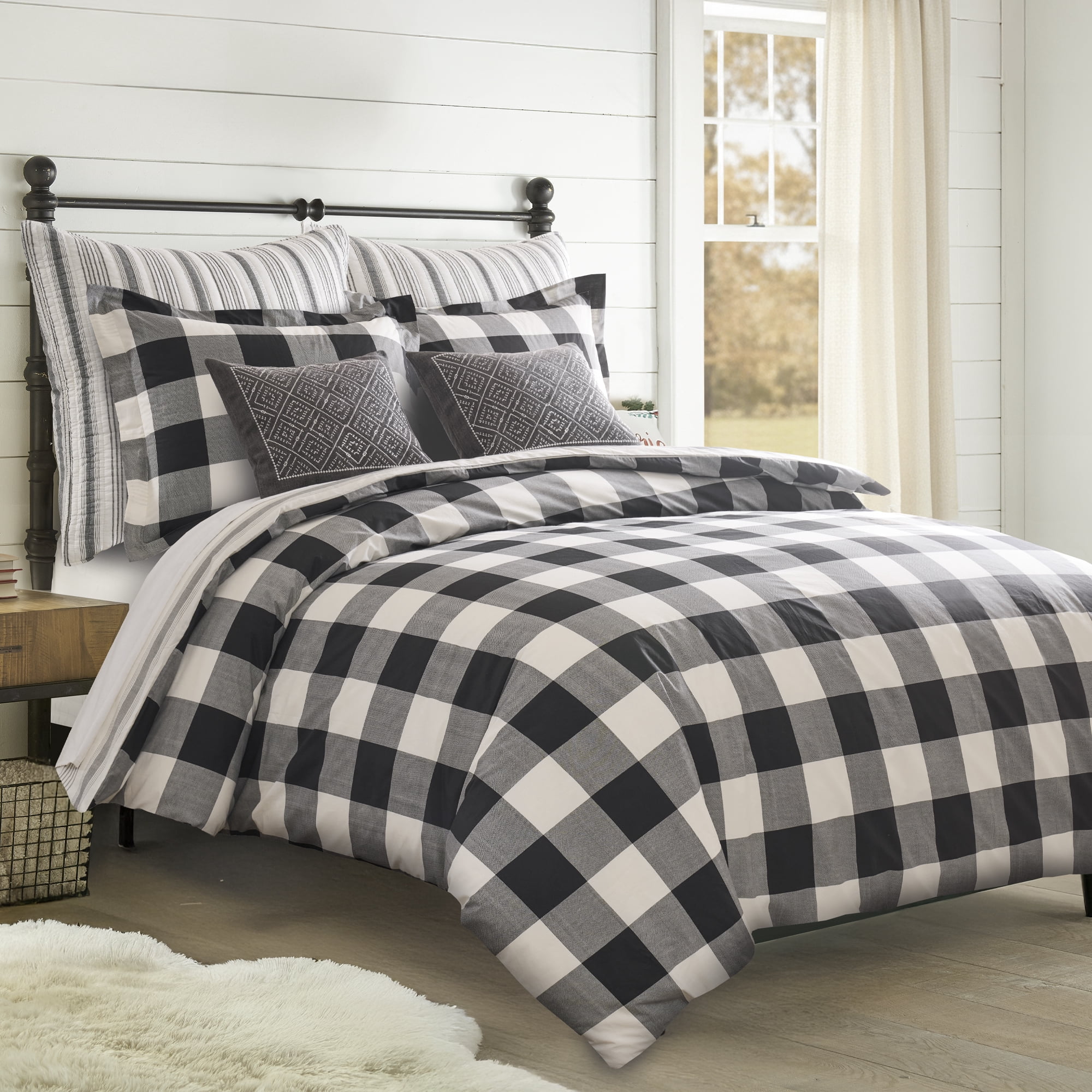 Levtex Home - Camden Duvet Cover Set - King/Cal King Duvet Cover + Two Standard Pillowcases - Buffalo Check in Black and Cream - Duvet Cover Size (106 x 94 in.) and Pillowcase Size