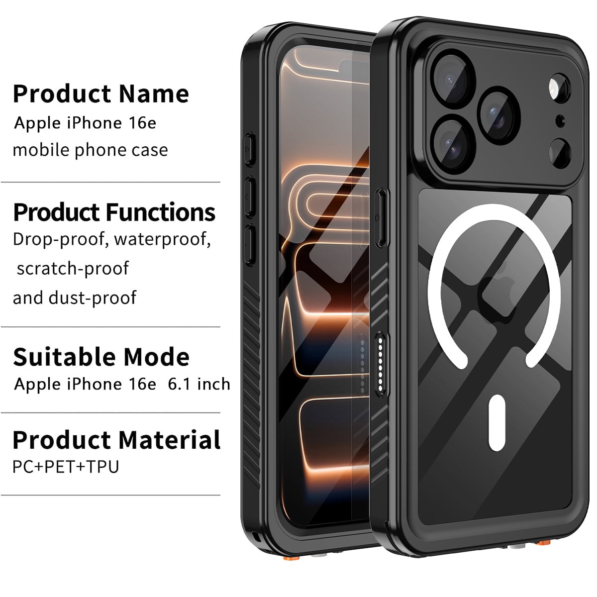Casetego for iPhone 17 Pro Max Waterproof Case,Compatible with Mag-safe,with Built-in Screen Protector Full-Body Snowproof,Dustproof and Shockproof Protective Magnetic Phone Case,Black