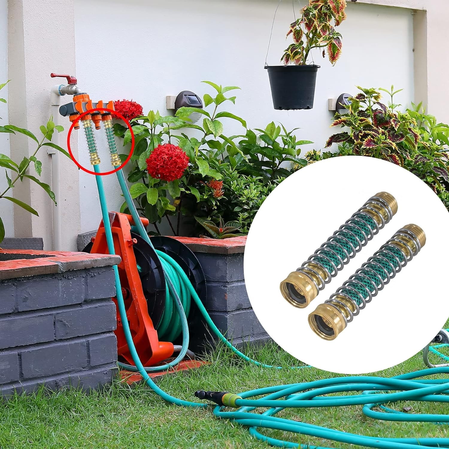 Garden Hose Coil Spring Kink Protector Aluminum Quick Connect Release Fitting