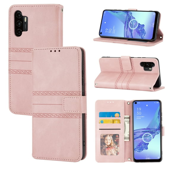 Allytech Leather Wallet Case for Samsung Galaxy A32 4G Stylish Embossed Pattern with Card Slots Kickstand Handstrap Magnetic Closure For Samsung Galaxy A32 4G,Pink