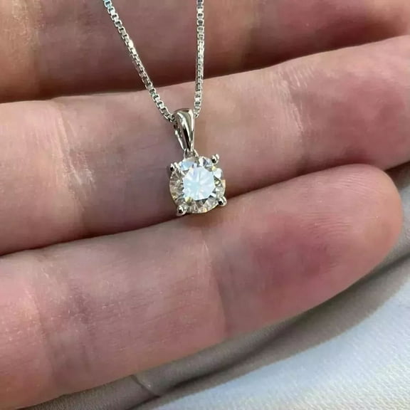 1.00 CT Round Cut Certified D/VVS1 Moissanite 14K White Gold Plated 925 Sterling Silver Pendant Necklace