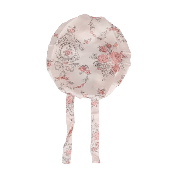 Bonete de cabello floral de seda sintética Unique Bargains con correas ajustables, gorro de sueño nocturno para mujeres en rosa y negro