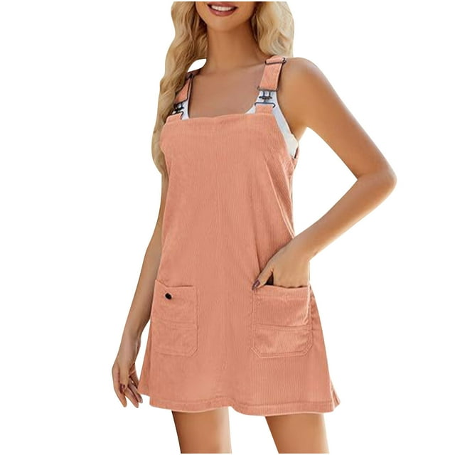 Robe Salopette pour Femmes Sans Manches Tablier Tablier Robes Décontractées d'Été Coupe Ample Robe Mini avec Poches
