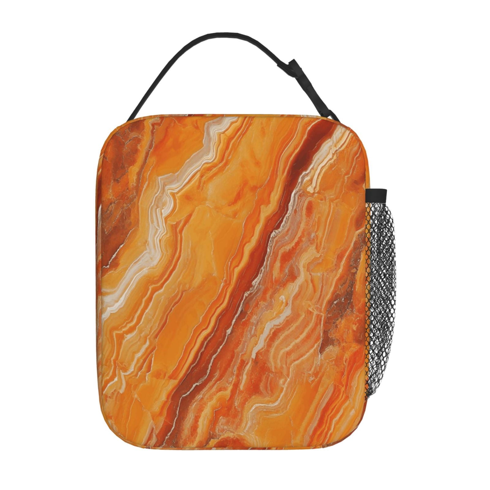 Lunch Bag For Women Men Insulated Portable Lunch Box Bento Box Office Picnic Travel Cooler Bag Orangered Marble_2