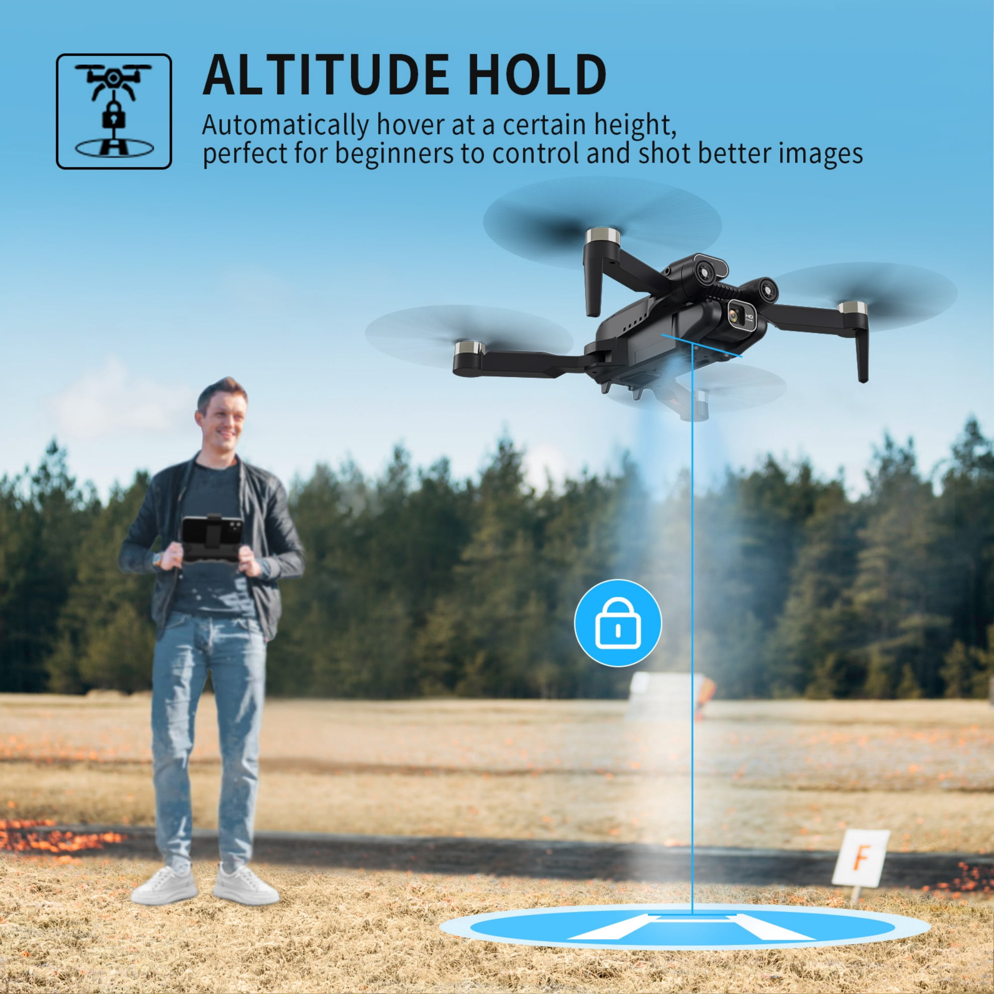 AUOSHI 4K FPV Drone with Dual Camera & Brushless Motor, 2 Batteries, Optical Flow, Gesture & Trajectory Control, RC Quadcopter with Carrying Case, Easy to Fly, Great Gift for Beginners,Teens & Adults