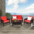 thumbnail image 1 of Costway 4PCS Patio Rattan Furniture Set Loveseat Sofa Coffee Table Garden W/Red Cushion, 1 of 10
